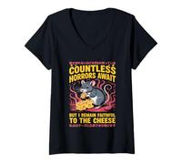 Femme Countless Horrors Await Vintage Japanese Rat Meme Eat Cheese T-Shirt avec Col en V