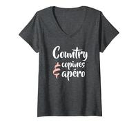 Femme Country copines et apéro - Cadeau Femme Humour drôle T-Shirt avec Col en V, Chiné Foncé, S