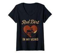 Femme Country Life Dirt Road Proud Rural Roots Southern Grit T-Shirt avec Col en V