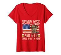 Femme Country Music and Beer Thats Why I'm Here American Flag T-Shirt avec Col en V