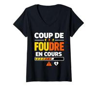 Femme Coup de Foudre en Cours d'humour et d'amour T-Shirt avec Col en V