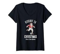 Femme Coup d'envoi à Noël Soccer Santa North Pole United Holiday T-Shirt avec Col en V