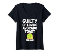 Femme Coupable d'aimer le pain grillé à l'avocat Trop de petit-déjeuner sain T-Shirt avec Col en V