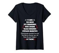 Femme Couple 11 Ans Rencontre Amour Anniversaire de Mariage 11 Ans T-Shirt avec Col en V