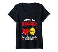 Femme Couple Blague Demande De Pacs Veux-tu Te Pacser avec Moi T-Shirt avec Col en V