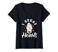 Femme Couple de loutres de mer avec Motifs de cœurs T-Shirt avec Col en V