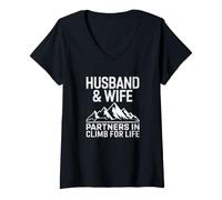 Femme Couple Marié Escalade vers De Nouveaux Sommets T-Shirt avec Col en V