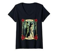 Femme Couple Romantique Frankenstein The Lovers Tarot Halloween Vibe T-Shirt avec Col en V