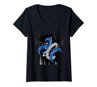Femme Coups de Pinceau Abstraits, Art Moderne, Design Graphique Dynamique T-Shirt avec Col en V