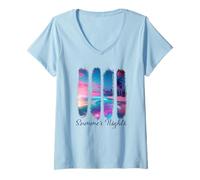 Femme Coups de pinceau Summer Nights Tropical Beachline T-Shirt avec Col en V