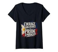 Femme Courage libéré, fierté embrassée par Drapeau des Philippines T-Shirt avec Col en V