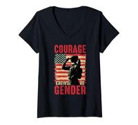 Femme Courage ne connaît Pas de Sexe Fierté Militaire T-Shirt avec Col en V