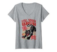 Femme Courage Still Sober Brush Tiger AA Matters NA Support Living T-Shirt avec Col en V