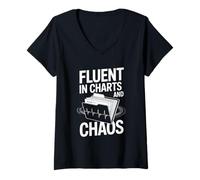 Femme Couramment dans Les Graphiques et la déclaration du Chaos T-Shirt avec Col en V