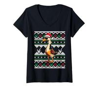 Femme Coureur Indien Cool Canard Noël Vacances Amusant Amoureux des Animaux T-Shirt avec Col en V