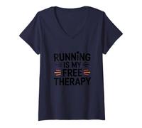 Femme Courir est ma thérapie Gratuite T-Shirt avec Col en V