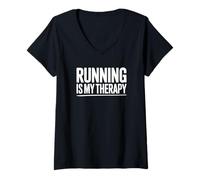 Femme Courir est ma thérapie T-Shirt avec Col en V
