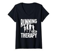 Femme Courir est ma thérapie T-Shirt avec Col en V
