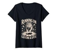 Femme Courir sur la caféine et Le dépit T-Shirt avec Col en V