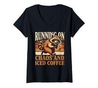 Femme Courir sur Le Chaos et Le café glacé T-Shirt avec Col en V