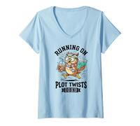 Femme Courir sur Un Complot Twists Chouette de Lecture glacée Mignonne T-Shirt avec Col en V