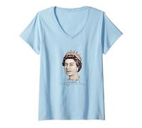 Femme Couronne britannique de la reine Elizabeth II avec signature T-Shirt avec Col en V