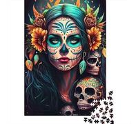 Femme Couronne de Fleurs Puzzle 1000 Pièces Jeu de Puzzle 1000 Pièces Crâne Art Puzzle pour Adultes Décoration Détente 52x38cm/1000pcs