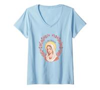 Femme Couronne de Rose Sainte-Madeleine Halo icône chrétienne T-Shirt avec Col en V