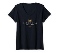 Femme Couronne « Not My Will But His Christian Faith » - Design Minimaliste T-Shirt avec Col en V