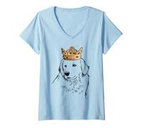 Femme Couronne Portant Un Chien des Pyrénées T-Shirt avec Col en V