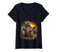 Femme Courses extrêmes de VTT dans la Boue au Coucher du Soleil T-Shirt avec Col en V