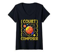 Femme Court Composer Basketball Art Moderne Rétro Signal Design T-Shirt avec Col en V
