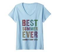 Femme Cousin BEST EVER SUMMER CAMP 2025 Directeur du camping et hôte de l'équipe T-Shirt avec Col en V