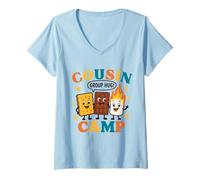 Femme Cousin Camp, câlin de Groupe, Voyage de Camping pour réunion de Famille T-Shirt avec Col en V