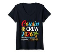 Femme Cousin Crew 2026 Vacances d'été Plage Voyages en Famille Assortis T-Shirt avec Col en V