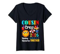 Femme Cousin Crew 2026 Vacances d'été Plage Voyages en Famille Assortis T-Shirt avec Col en V