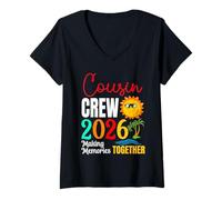 Femme Cousin Crew 2026 Vacances d'été Plage Voyages en Famille Assortis T-Shirt avec Col en V