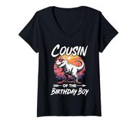 Femme Cousin de la fête d'anniversaire Costume de Dinosaure Squad Cousin T-Shirt avec Col en V