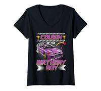 Femme Cousin of The Birthday Boy Race Car Party Family Matching T-Shirt avec Col en V