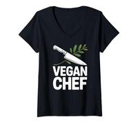Femme Couteau de Chef végétarien à Base de Plantes pour Cuisiner végétalien T-Shirt avec Col en V