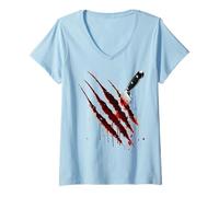 Femme Couteau Sanglant - Chemise Horreur tachée de Sang - Zombie Outbreak T-Shirt avec Col en V