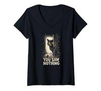 Femme Couteau Tenant Un Chat Noir Que Vous n'avez Rien vu Halloween T-Shirt avec Col en V