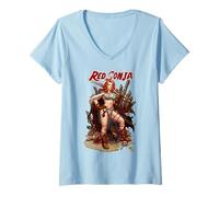 Femme Couverture de Bande dessinée Rouge Sonja Frank Cho Hyrkania Queen Warrior T-Shirt avec Col en V