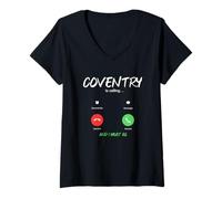 Femme Coventry Appelle la Migration d'un Voyage en Ville en Angleterre T-Shirt avec Col en V
