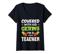 Femme Covered with Kid Germs I'm A Teacher Teach School Teachers T-Shirt avec Col en V