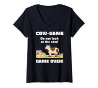 Femme Cow Game Do Not Look At The Cow est Un Jeu 8 Bits T-Shirt avec Col en V