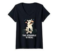 Femme Cow Gym Rat Deadlift Struggle est Une Vraie Lutte pour Hommes et Femmes T-Shirt avec Col en V