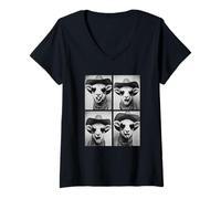Femme Cowboy Agneaux avec Lunettes de Soleil Animaux de la Ferme Photo Booth Western T-Shirt avec Col en V