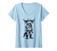 Femme Cowboy Axolotl T-Shirt avec Col en V