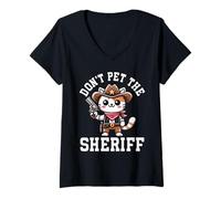 Femme Cowboy Cat Meowdy Design mignon shérif T-Shirt avec Col en V